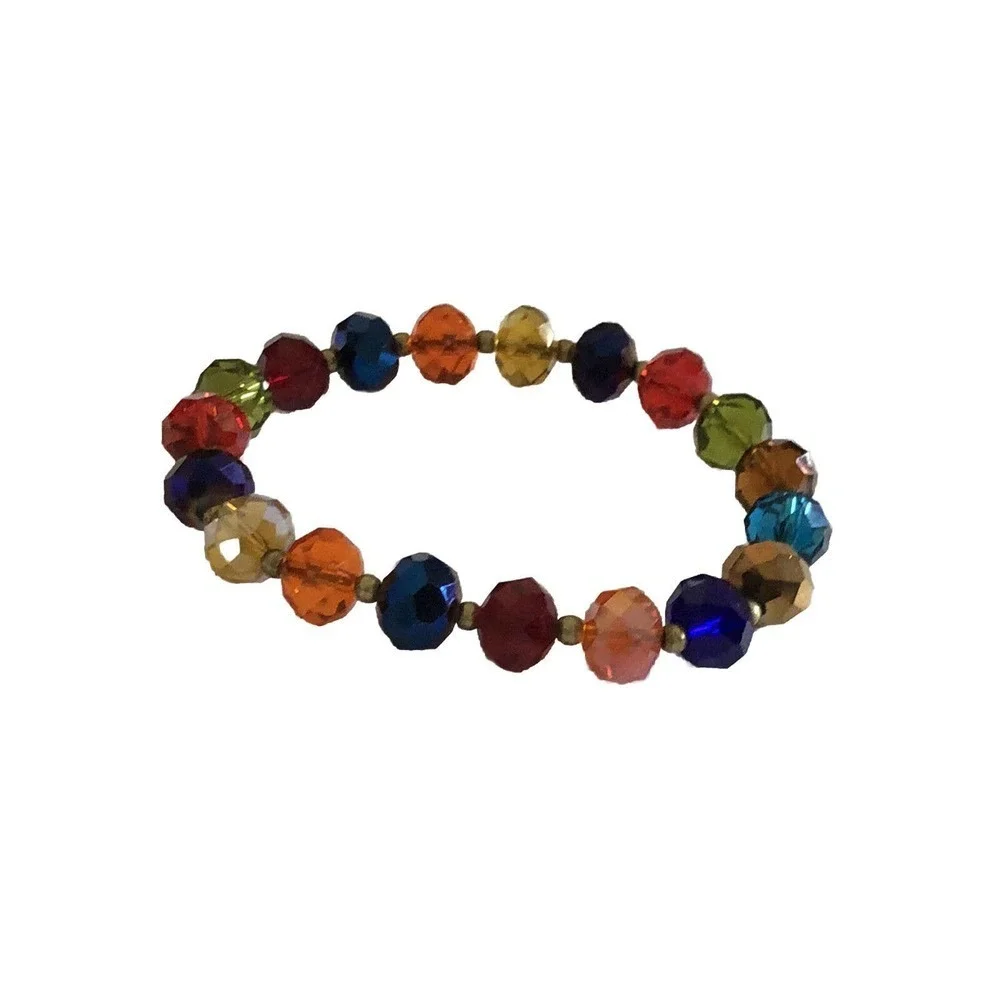 Set Of 2 Faceted Resin Crystal Beaded Stretch Bracelet Multi-Colors Jewelry